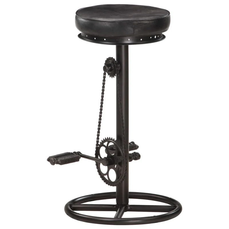 Lot de 2 tabourets de bar chaises hautes en cuir véritable de chèvre noir avec pédales de vélo comme repose-pied DEC029799