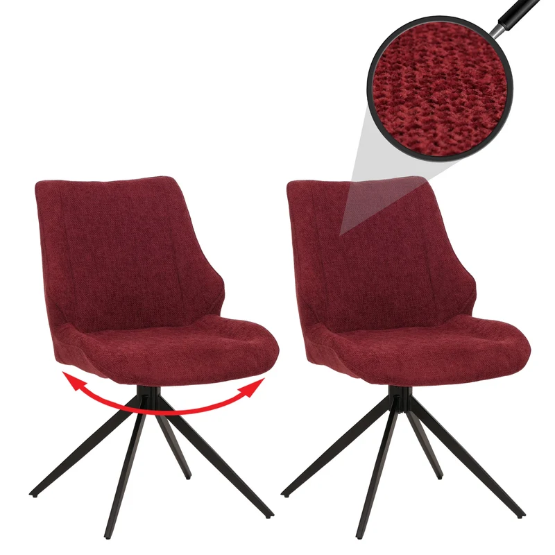 Lot de 2 chaises de salle à manger rotatives confortables design moderne 88 x 55 x 62 cm en tissu chenille bordeaux 04_0009417
