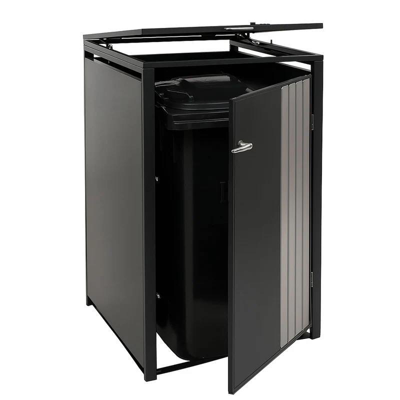Cache-poubelle pour 1 bac avec couvercle abri pour poubelle en métal avec ouverture par le haut 122x68x84 cm anthracite 04_0009356