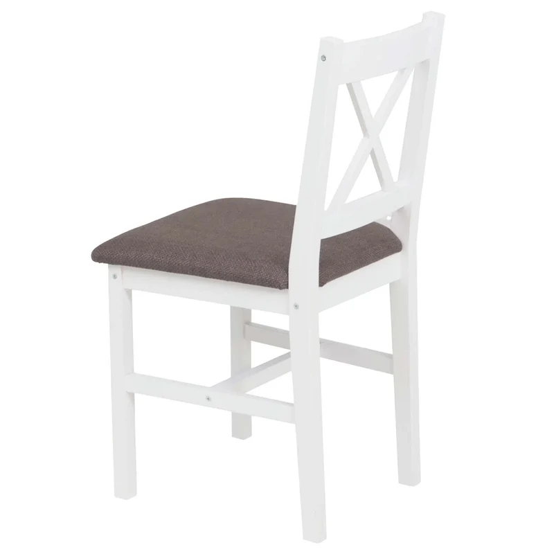 Ensemble salle à manger style maison de campagne avec table et 4 chaises en bois massif blanc avec assises grises 04_0009060