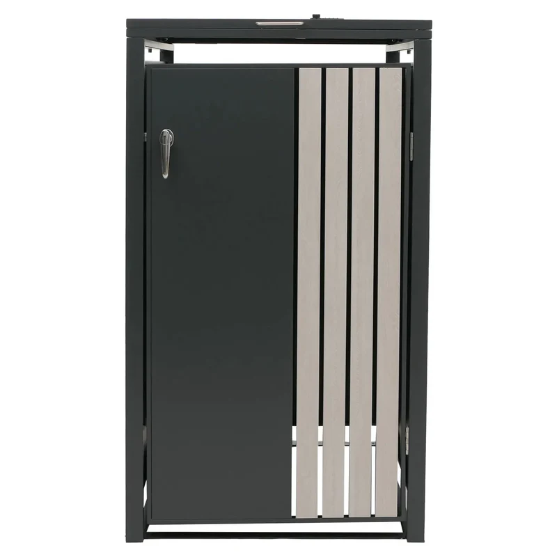 Cache-poubelle pour 1 bac avec couvercle abri pour poubelle 122x68x84 cm en métal anthracite aspect bois clair 04_0009354