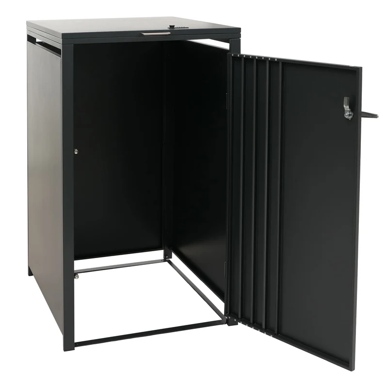 Cache-poubelle pour 1 bac avec couvercle abri pour poubelle 122x68x84 cm en métal anthracite aspect bois clair 04_0009354