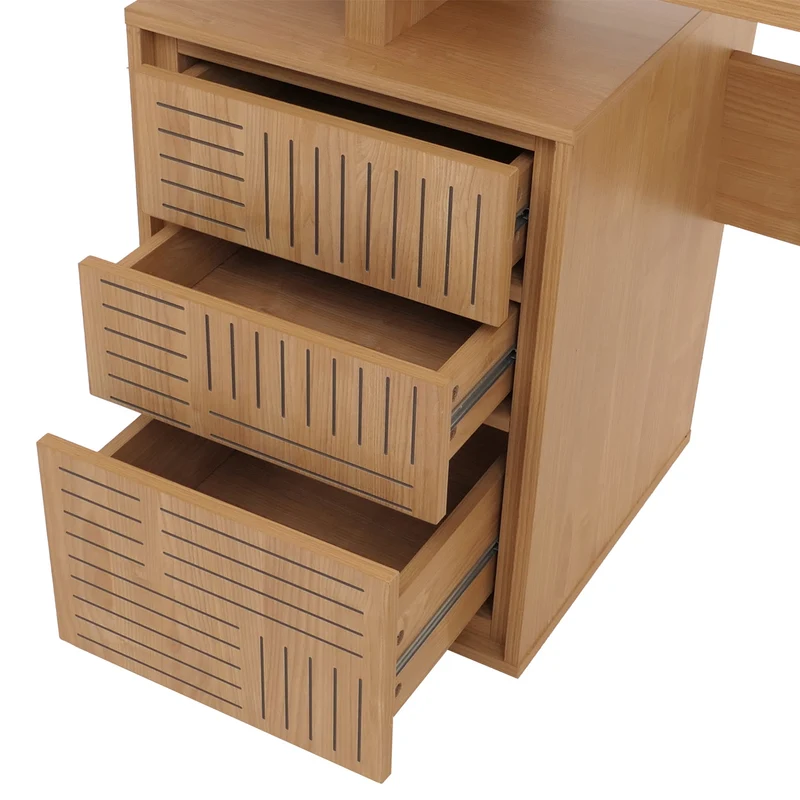 Bureau design minimaliste avec 3 tiroirs push-to-open 118x58 cm en bois clair avec revêtement mélaminé et structure métal 04_0009442