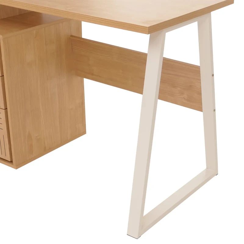Bureau design minimaliste avec 3 tiroirs push-to-open 118x58 cm en bois clair avec revêtement mélaminé et structure métal 04_0009442