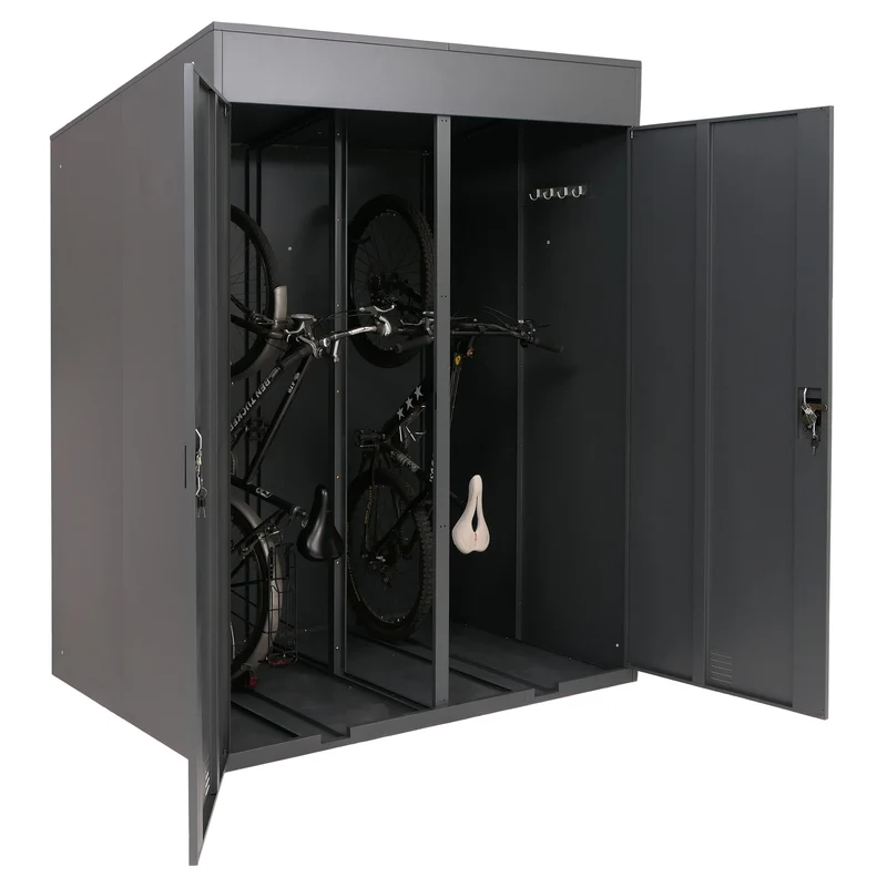 Garage à vélos pour 2 vélos abri vélo verrouillable en métal avec support mural 213x158x125 cm anthracite 04_0009045