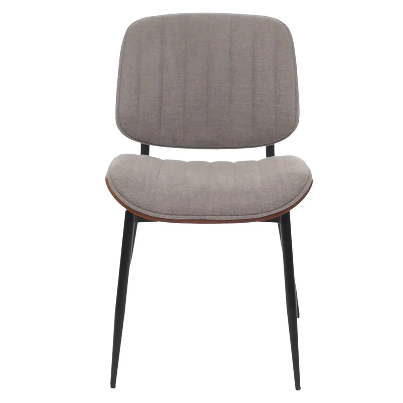 Lot de 2 chaises de salle à manger design rétro avec dossier en bois courbé et revêtement tissu gris clair aspect noyer 04_0009467