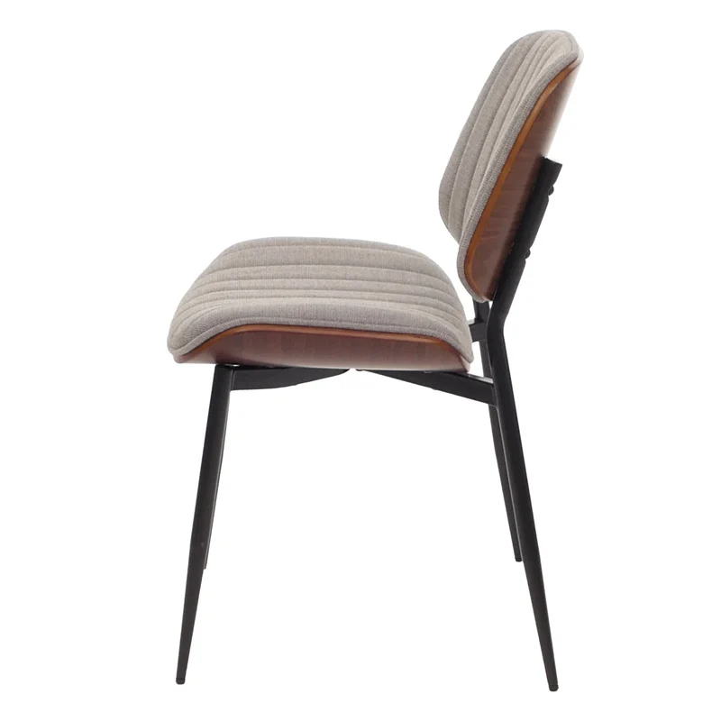 Lot de 2 chaises de salle à manger design rétro avec dossier en bois courbé et revêtement tissu gris clair aspect noyer 04_0009467