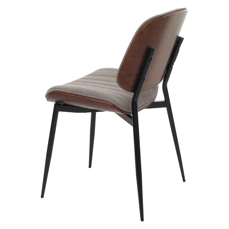 Lot de 2 chaises de salle à manger design rétro avec dossier en bois courbé et revêtement tissu gris clair aspect noyer 04_0009467