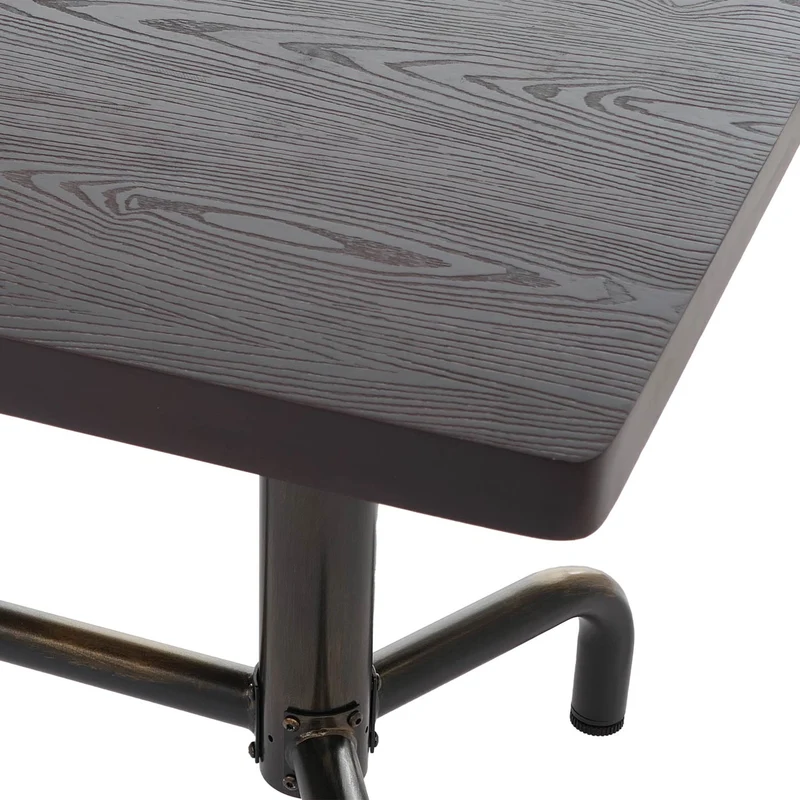 Table de salle à manger style industriel avec plateau en bois massif et structure en métal, 140x80 cm finition bois foncé avec piètement bronze 04_0008980
