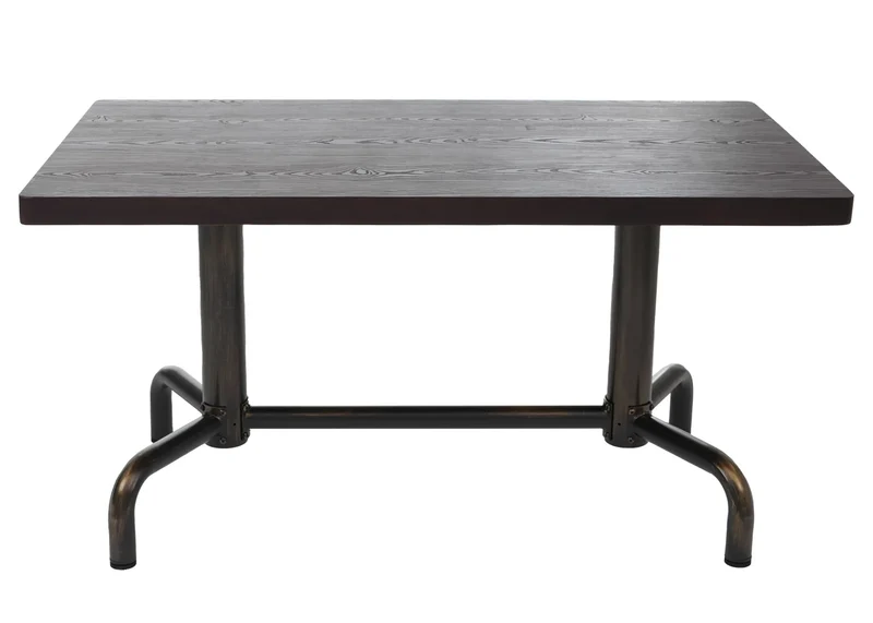 Table de salle à manger style industriel avec plateau en bois massif et structure en métal, 140x80 cm finition bois foncé avec piètement bronze 04_0008980