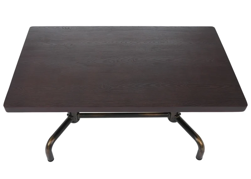 Table de salle à manger style industriel avec plateau en bois massif et structure en métal, 140x80 cm finition bois foncé avec piètement bronze 04_0008980