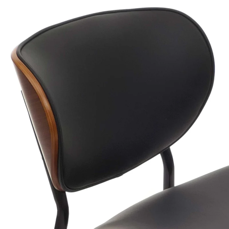Lot de 2 chaises de salle à manger design rétro avec dossier en bois courbé et revêtement similicuir noir aspect noyer 04_0009505