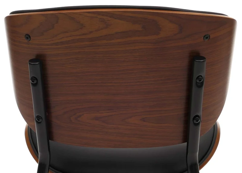 Lot de 2 chaises de salle à manger design rétro avec dossier en bois courbé et revêtement similicuir noir aspect noyer 04_0009505