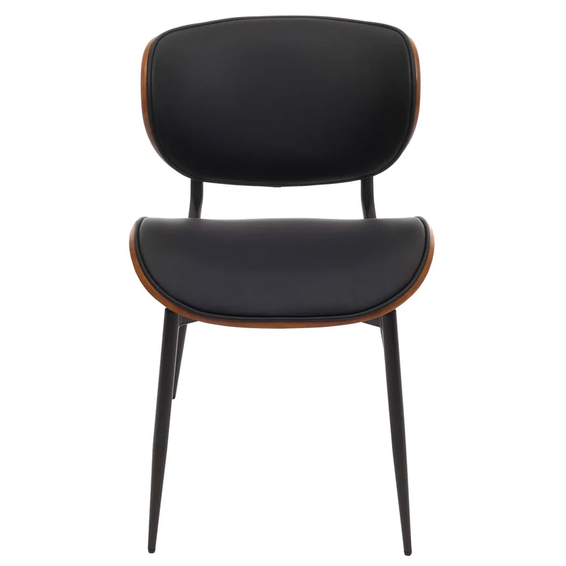 Lot de 2 chaises de salle à manger design rétro avec dossier en bois courbé et revêtement similicuir noir aspect noyer 04_0009505