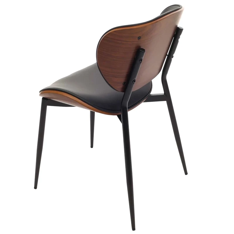 Lot de 2 chaises de salle à manger design rétro avec dossier en bois courbé et revêtement similicuir noir aspect noyer 04_0009505