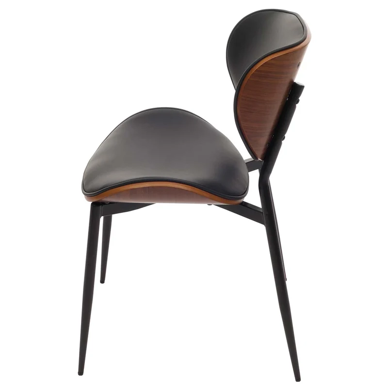 Lot de 2 chaises de salle à manger design rétro avec dossier en bois courbé et revêtement similicuir noir aspect noyer 04_0009505