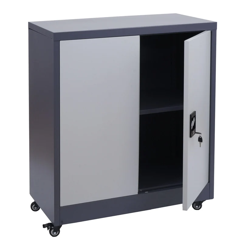 Armoire de bureau armoire métallique à dossiers avec roulettes 2 portes verrouillables 98x80x40 cm gris foncé / gris clair 04_0009381