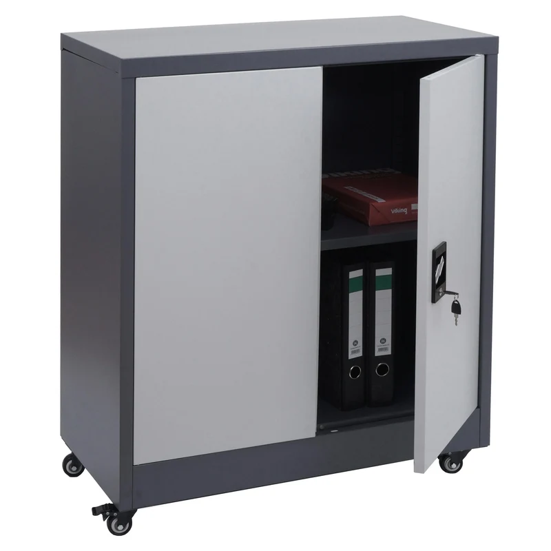 Armoire de bureau armoire métallique à dossiers avec roulettes 2 portes verrouillables 98x80x40 cm gris foncé / gris clair 04_0009381