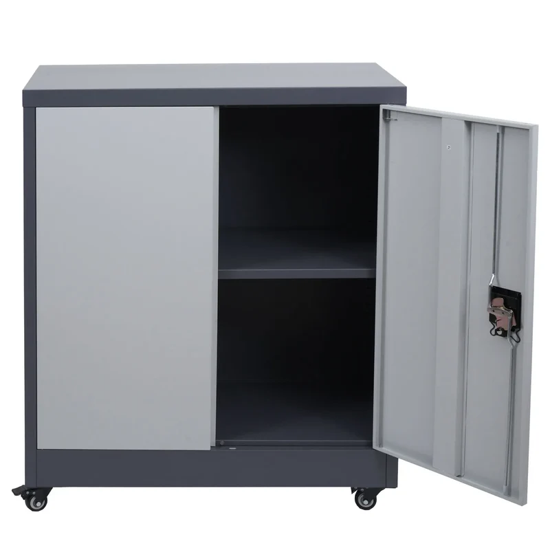 Armoire de bureau armoire métallique à dossiers avec roulettes 2 portes verrouillables 98x80x40 cm gris foncé / gris clair 04_0009381