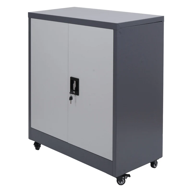 Armoire de bureau armoire métallique à dossiers avec roulettes 2 portes verrouillables 98x80x40 cm gris foncé / gris clair 04_0009381