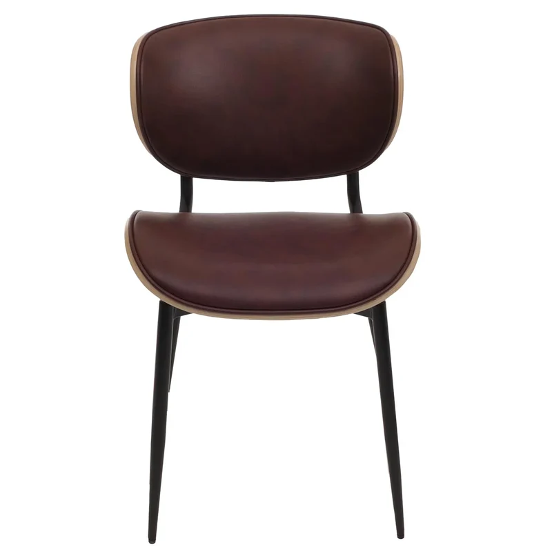 Lot de 2 chaises de salle à manger design rétro avec dossier en bois courbé et revêtement similicuir marron vintage 04_0009500