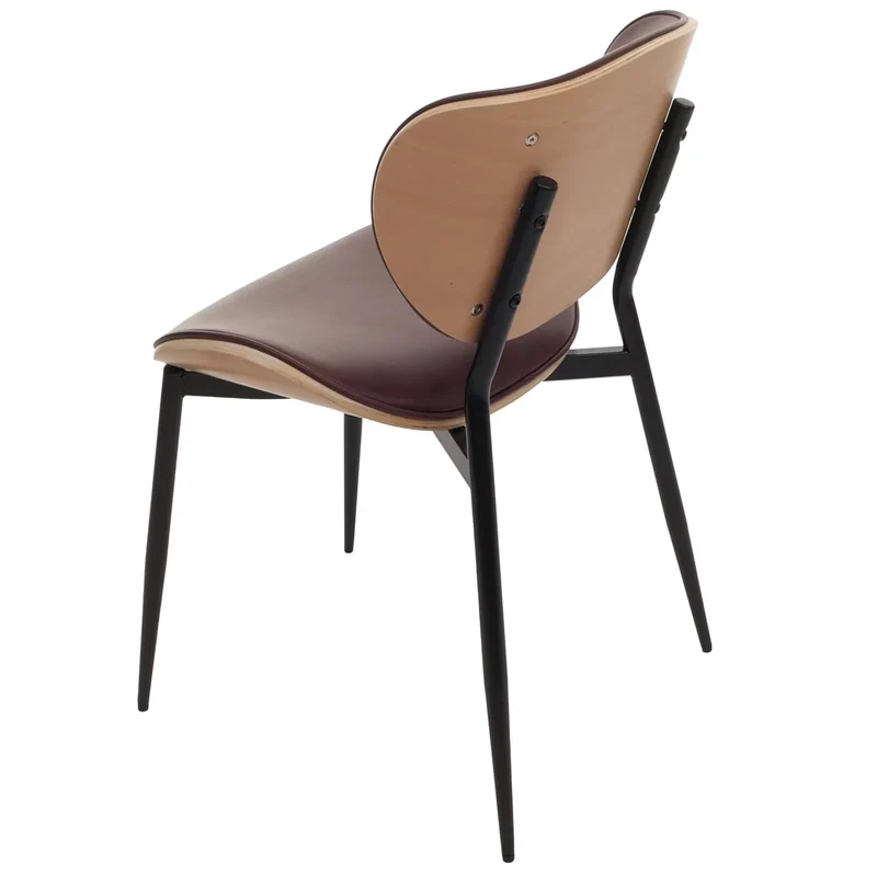Lot de 2 chaises de salle à manger design rétro avec dossier en bois courbé et revêtement similicuir marron vintage 04_0009500