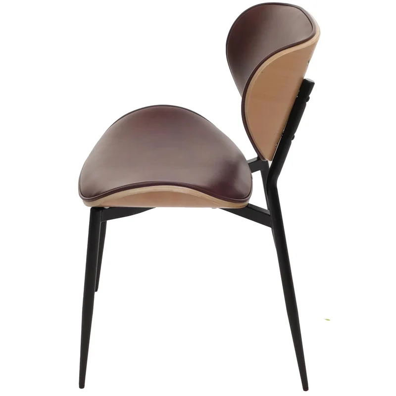 Lot de 2 chaises de salle à manger design rétro avec dossier en bois courbé et revêtement similicuir marron vintage 04_0009500