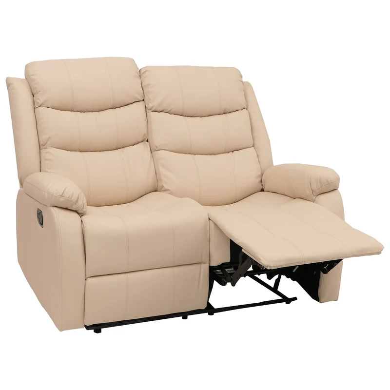 Fauteuil cinéma 2 places relax TV avec accoudoirs et fonction inclinable similicuir crème 04_0009406
