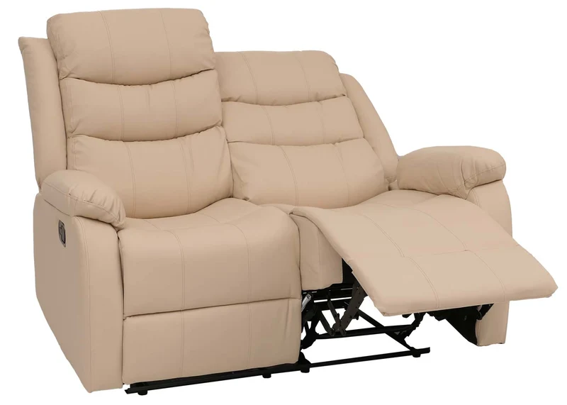 Fauteuil cinéma 2 places relax TV avec accoudoirs et fonction inclinable similicuir crème 04_0009406
