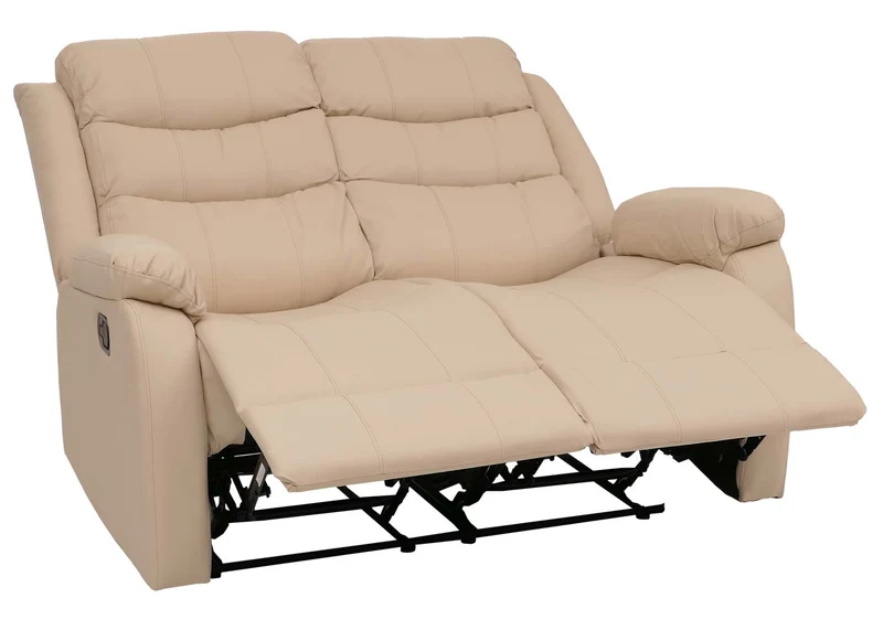 Fauteuil cinéma 2 places relax TV avec accoudoirs et fonction inclinable similicuir crème 04_0009406