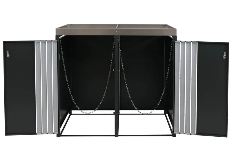 Cache-poubelles pour 2 bacs avec jardinière abri pour poubelles en métal avec bac à plantes 125x132x84 cm anthracite 04_0009321