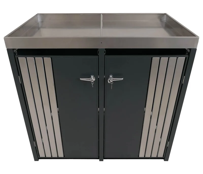 Cache-poubelles pour 2 bacs avec jardinière abri pour poubelles en métal avec bac à plantes 125x132x84 cm anthracite 04_0009321