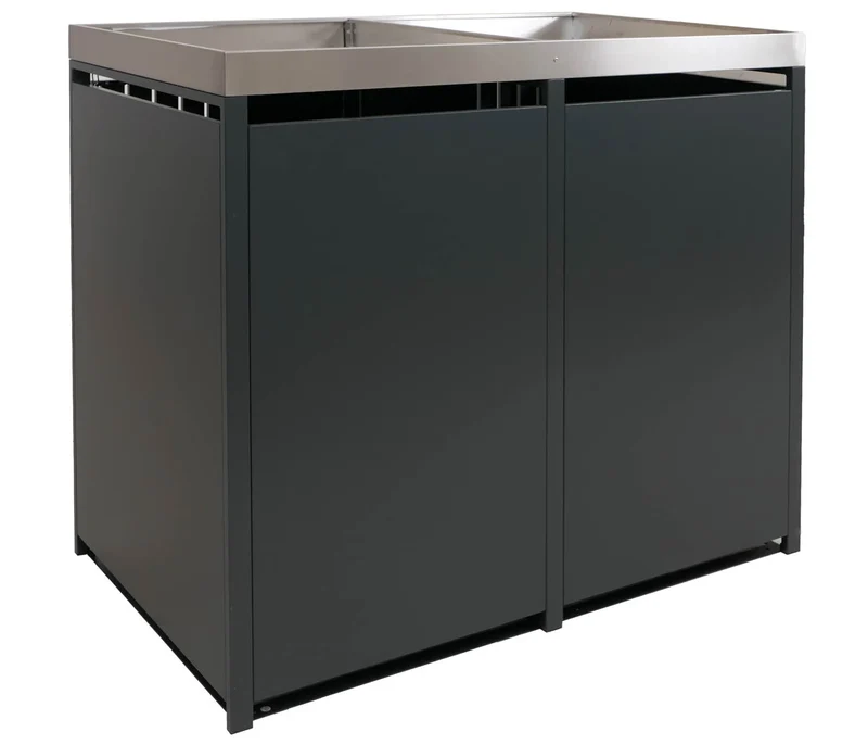 Cache-poubelles pour 2 bacs avec jardinière abri pour poubelles en métal avec bac à plantes 125x132x84 cm anthracite 04_0009321