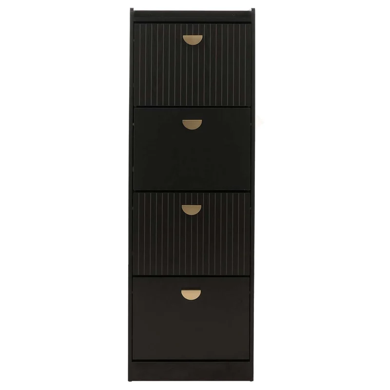 Meuble à chaussures armoire à chaussures avec 4 compartiments basculants MDF avec revêtement mélaminé 148x50x24 cm aspect bois noir 04_0009183