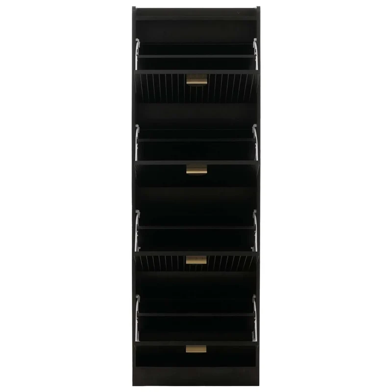 Meuble à chaussures armoire à chaussures avec 4 compartiments basculants MDF avec revêtement mélaminé 148x50x24 cm aspect bois noir 04_0009183