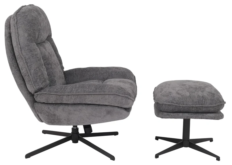 Fauteuil relax TV avec repose-pieds pivotant avec suspension confort exceptionnel structure métal et revêtement chenille gris 04_0009036