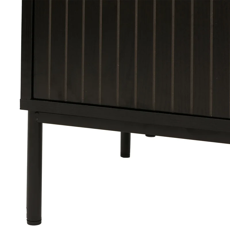 Buffet commode meuble de rangement avec 3 tiroirs et 2 portes 80 x 130 x 42 cm bois mélaminé finition noir au design à lamelles 04_0009422