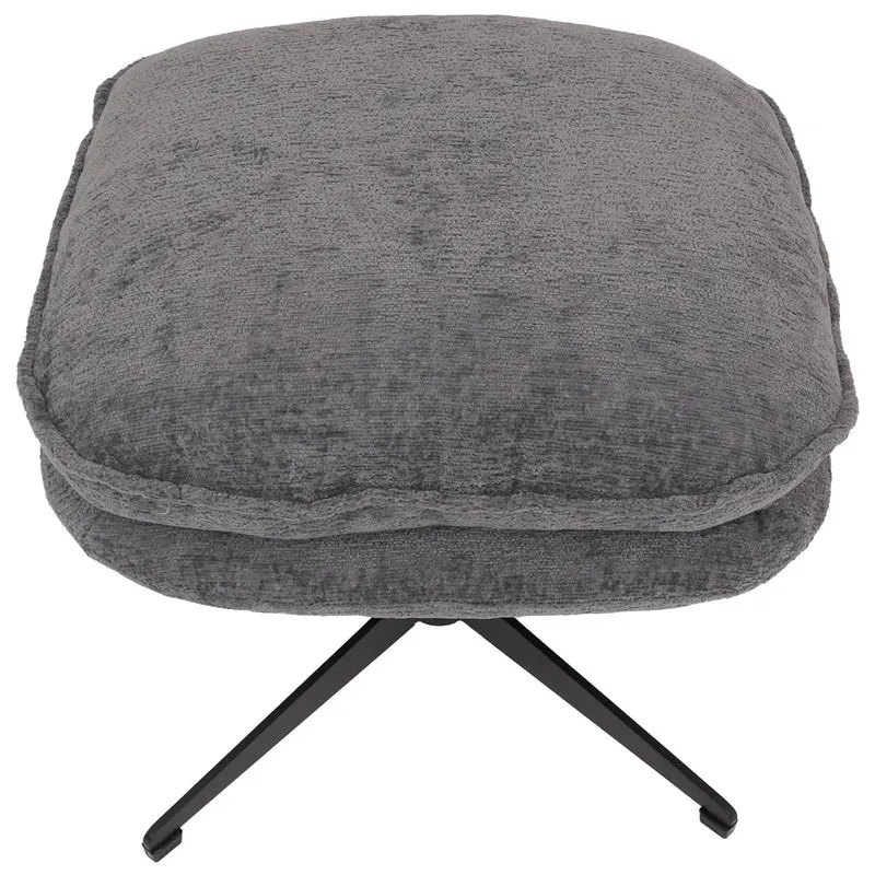 Pouf repose-pieds tabouret rembourré en tissu chenille couleur gris avec piètement métal 04_0009035