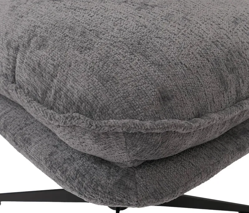 Pouf repose-pieds tabouret rembourré en tissu chenille couleur gris avec piètement métal 04_0009035