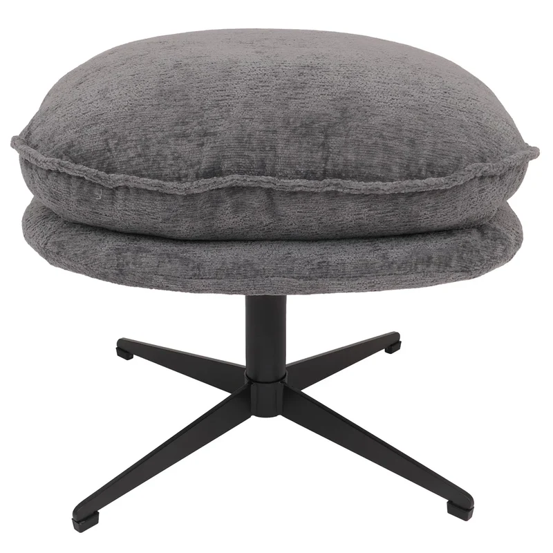 Pouf repose-pieds tabouret rembourré en tissu chenille couleur gris avec piètement métal 04_0009035