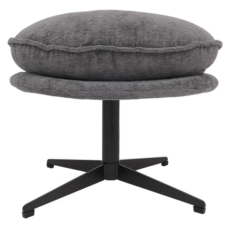 Pouf repose-pieds tabouret rembourré en tissu chenille couleur gris avec piètement métal 04_0009035