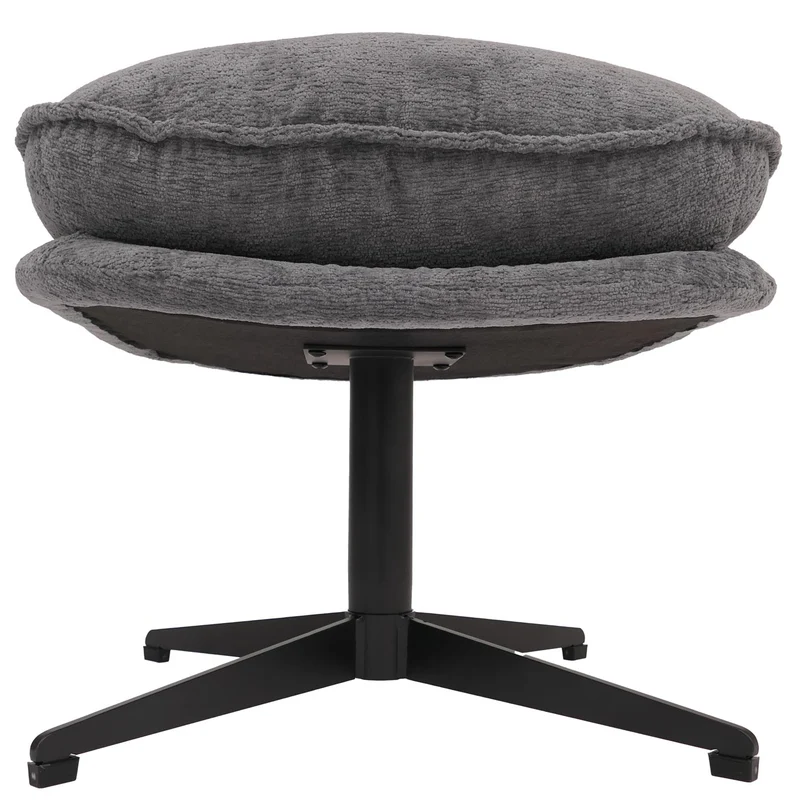 Pouf repose-pieds tabouret rembourré en tissu chenille couleur gris avec piètement métal 04_0009035