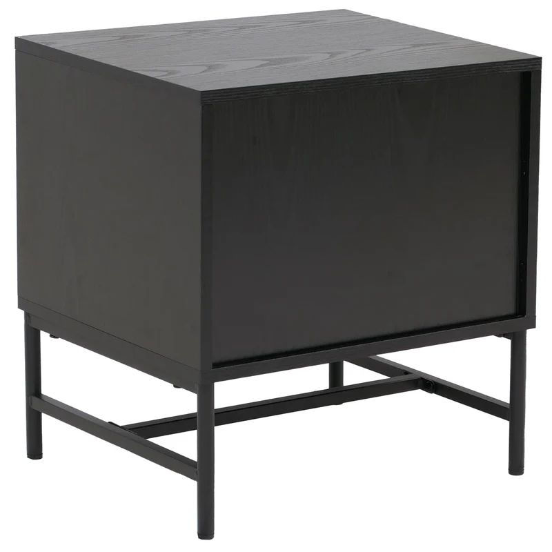 Table de chevet avec 2 tiroirs façades à lamelles design contemporain 50x48x39 cm en MDF mélaminé noyer et métal 04_0009196