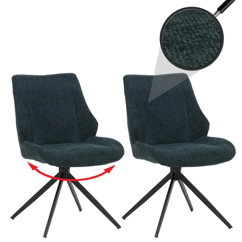Lot de 2 chaises de salle à manger moderne pivotantes confortables 88 x 55 x 62 cm en chenille vert 04_0009416