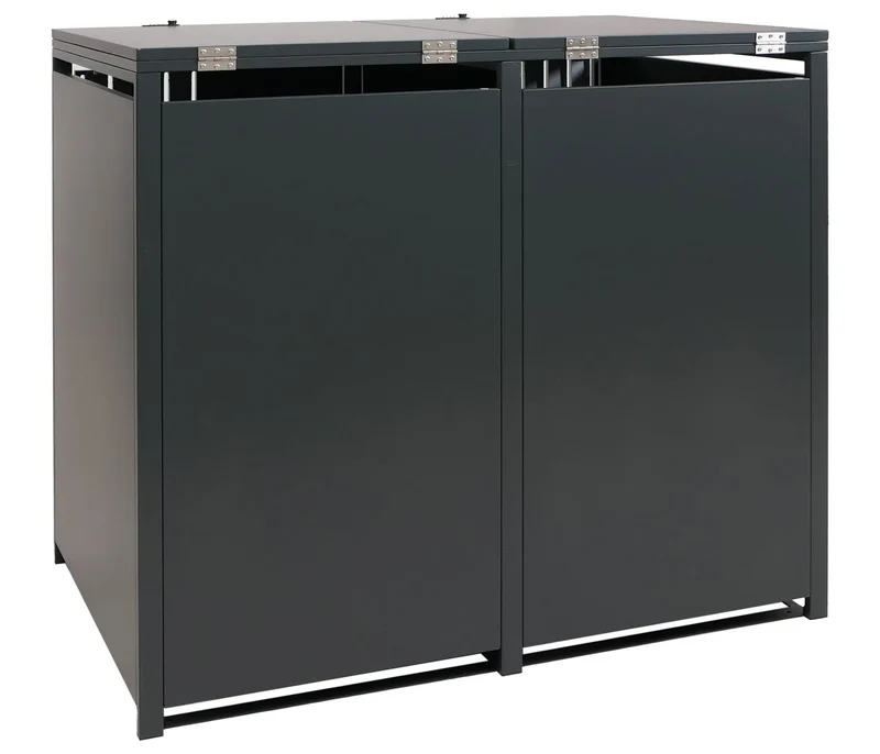 Cache-poubelles pour 2 bacs avec couvercle abri pour poubelles en métal 122x132x84 cm anthracite aspect bois clair 04_0009351