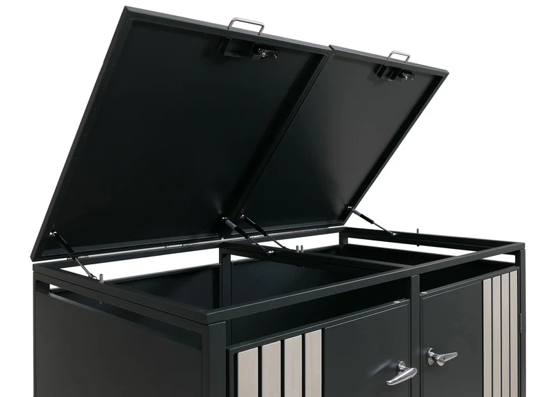 Cache-poubelles pour 2 bacs avec couvercle abri pour poubelles en métal 122x132x84 cm anthracite aspect bois clair 04_0009351