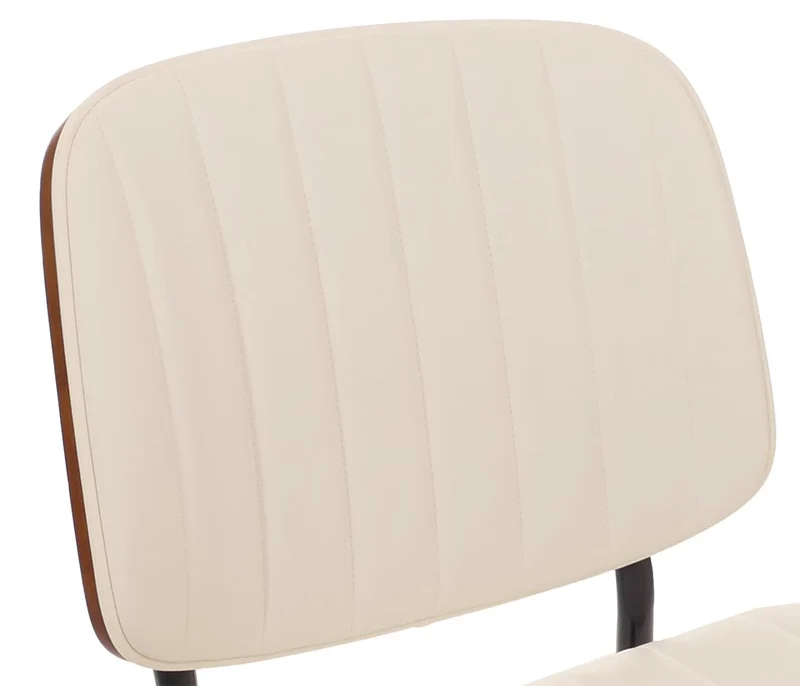 Lot de 2 chaises de salle à manger en bois courbé finition noyer et simili cuir crème avec surpiqûres verticales décoratives design moderne et élégant 04_0009479