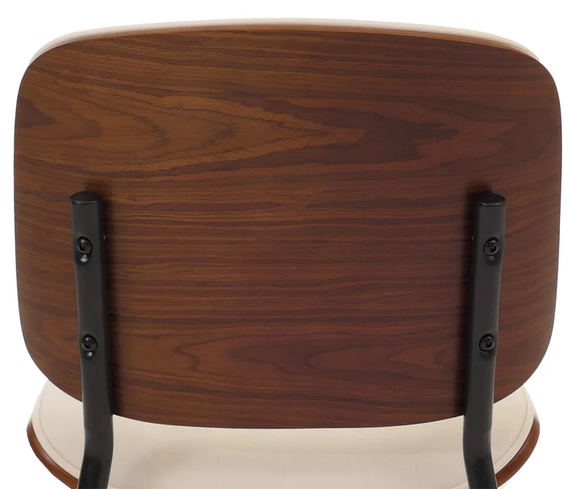 Lot de 2 chaises de salle à manger en bois courbé finition noyer et simili cuir crème avec surpiqûres verticales décoratives design moderne et élégant 04_0009479
