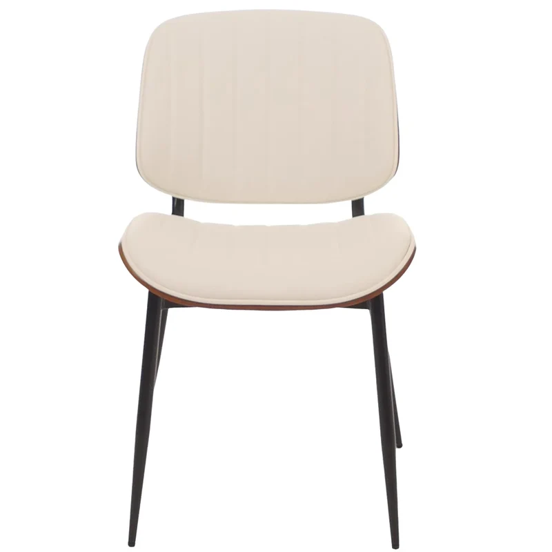 Lot de 2 chaises de salle à manger en bois courbé finition noyer et simili cuir crème avec surpiqûres verticales décoratives design moderne et élégant 04_0009479