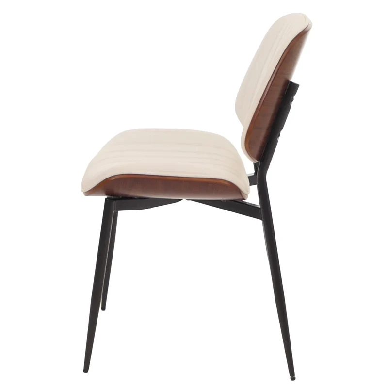 Lot de 2 chaises de salle à manger en bois courbé finition noyer et simili cuir crème avec surpiqûres verticales décoratives design moderne et élégant 04_0009479